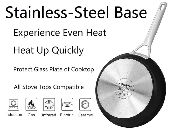 MsMk 10 Inch Frying Pan Nonstick with Lid, Induction Fry Pan with Lid, Titanium and Diamond Non Stick Coating From USA, for Induction, Ceramic and Gas Cooktops, Oven Safe 10 Inch Skillet Nonstick - Image 3